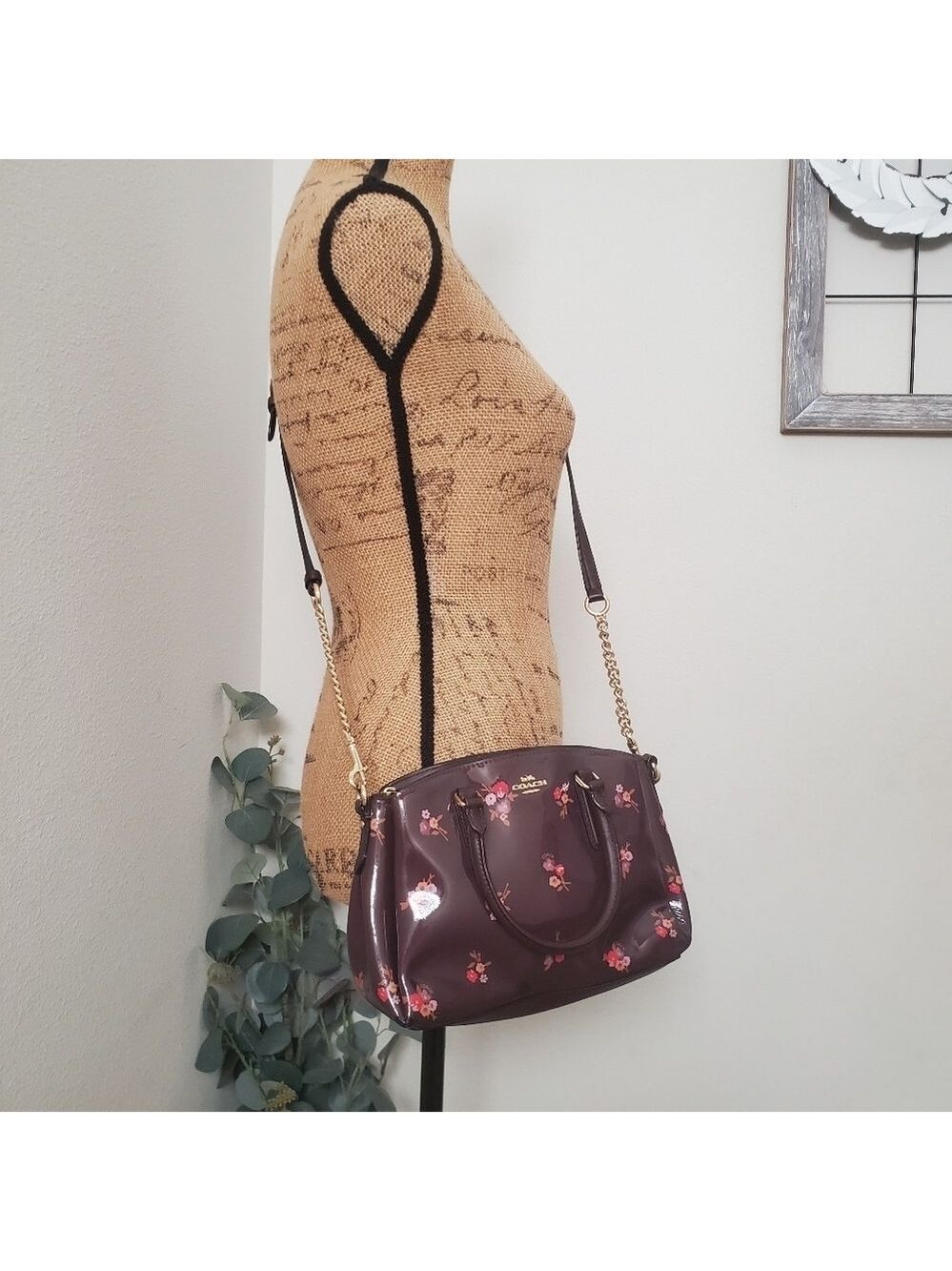 COACH Sage Carryall Oxblood Maroon Bouquet Print Small Handbag Purse - Picture 3 of 15